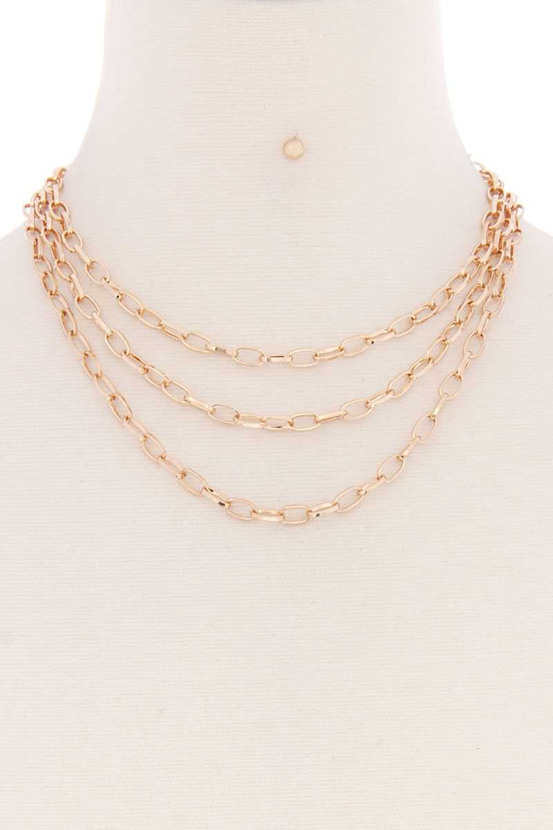 3 Simple Metal Chain Layered Necklace - ZLA