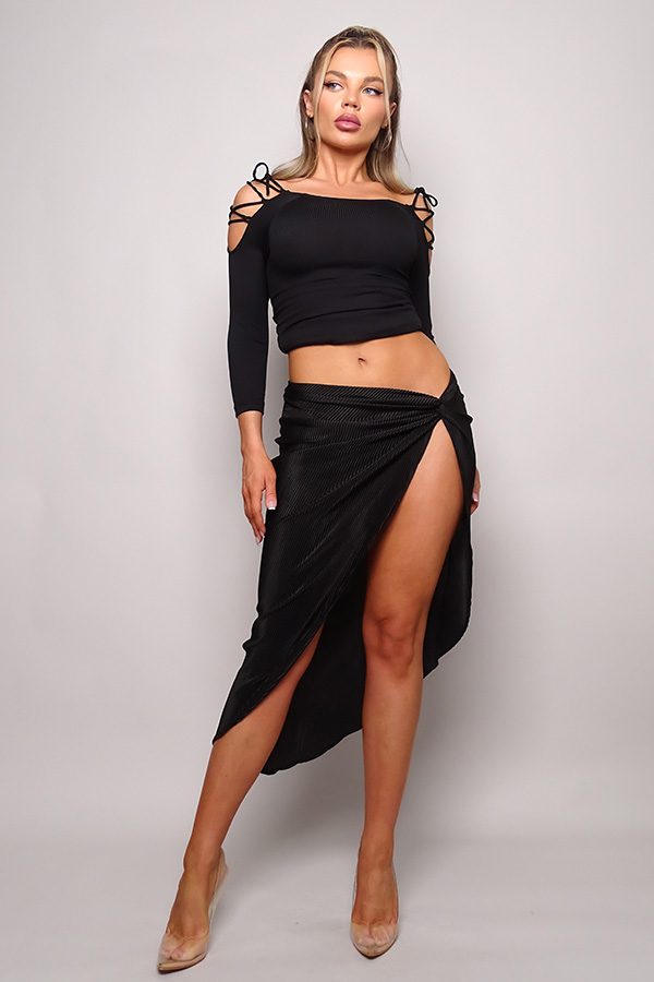 Shoulder Tie Top | Black Tie Top | ZLA