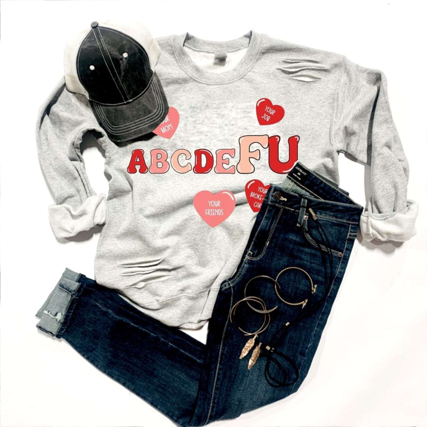 abcdeFU w/ 4 Red & Pink Hearts - Design 2 - Premium from Blonde Tees - Just $25! Shop now at ZLA