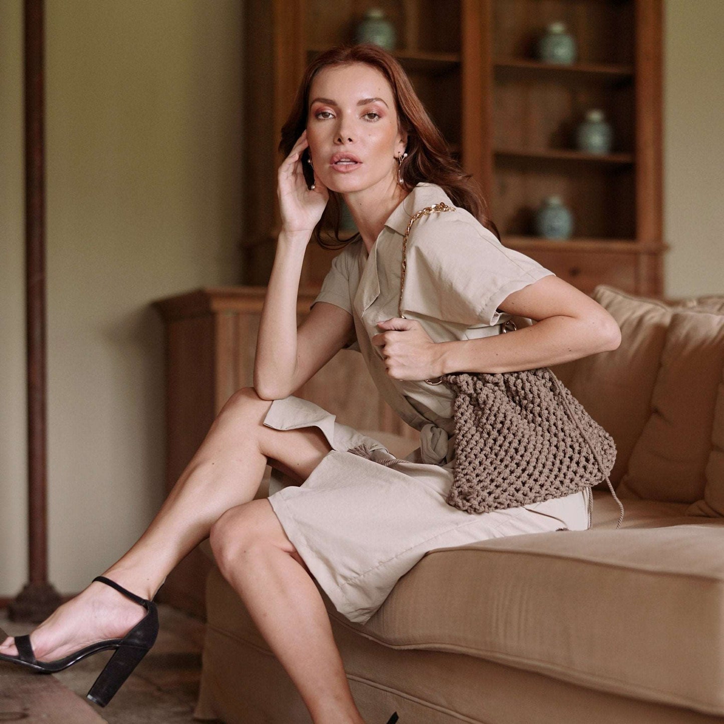 ARYA Safari Linen Midi Dress, in Beige - Premium from BrunnaCo - Just $149.50! Shop now at ZLA