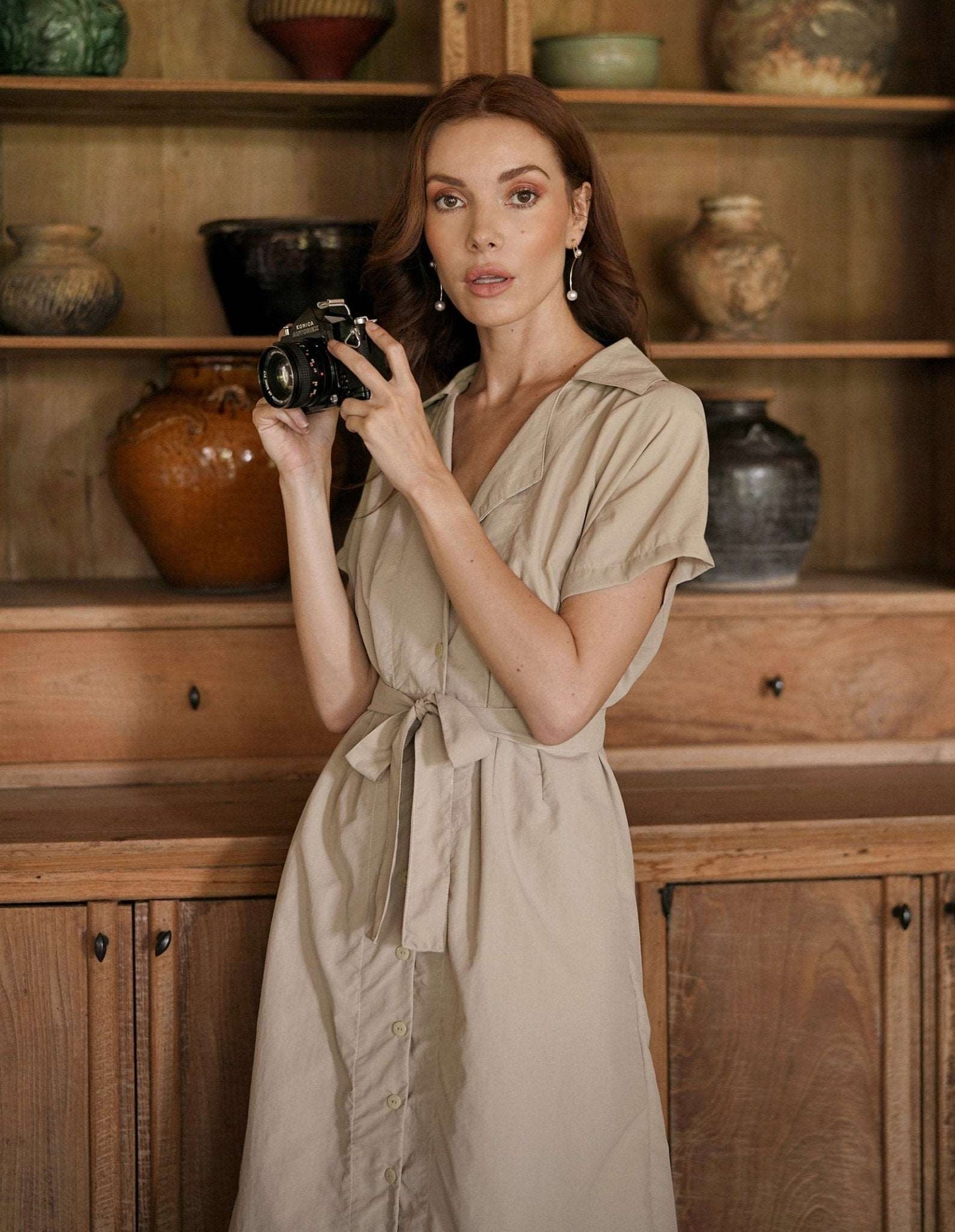 ARYA Safari Linen Midi Dress, in Beige - Premium from BrunnaCo - Just $149.50! Shop now at ZLA