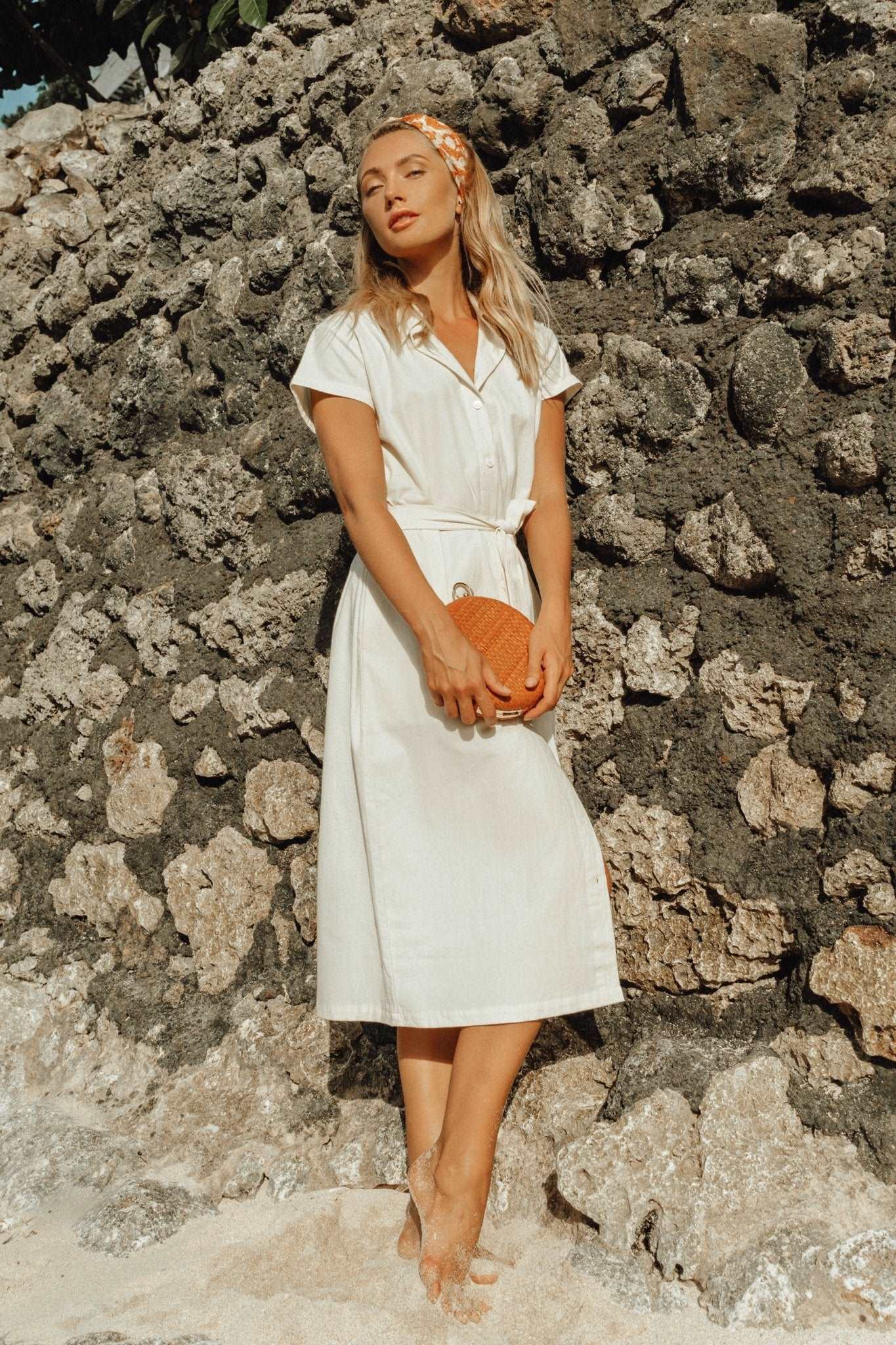 ARYA Safari Linen Midi Dress In Off White - Premium from BrunnaCo - Just $119.50! Shop now at ZLA
