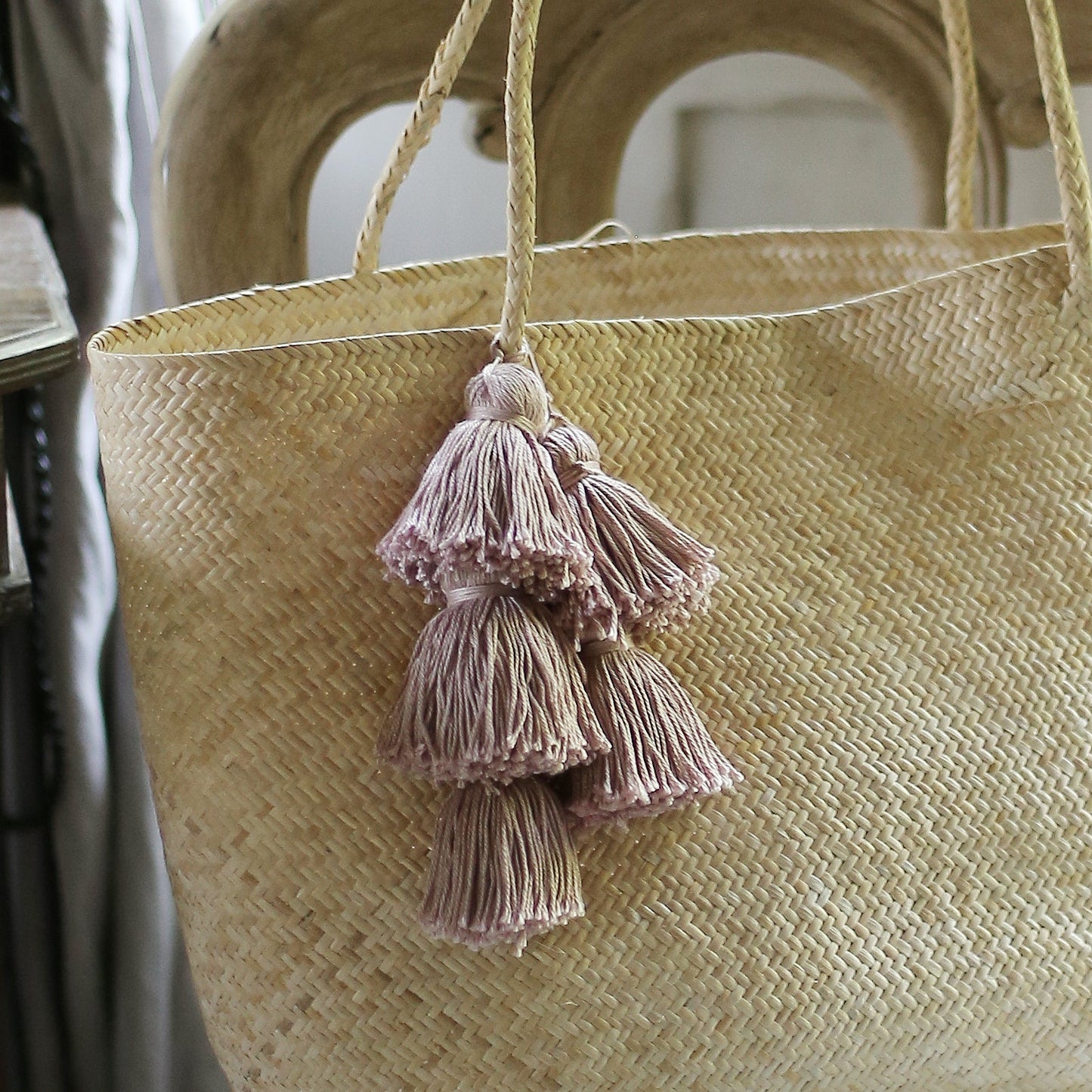 Borneo Sani Straw Tote Bag - with Pale Blush Tassels - Premium from BrunnaCo - Just $86.50! Shop now at ZLA