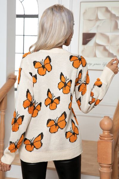 Butterfly Round Neck Long Sleeve Sweater - Premium from Trendsi - Just $36! Shop now at ZLA