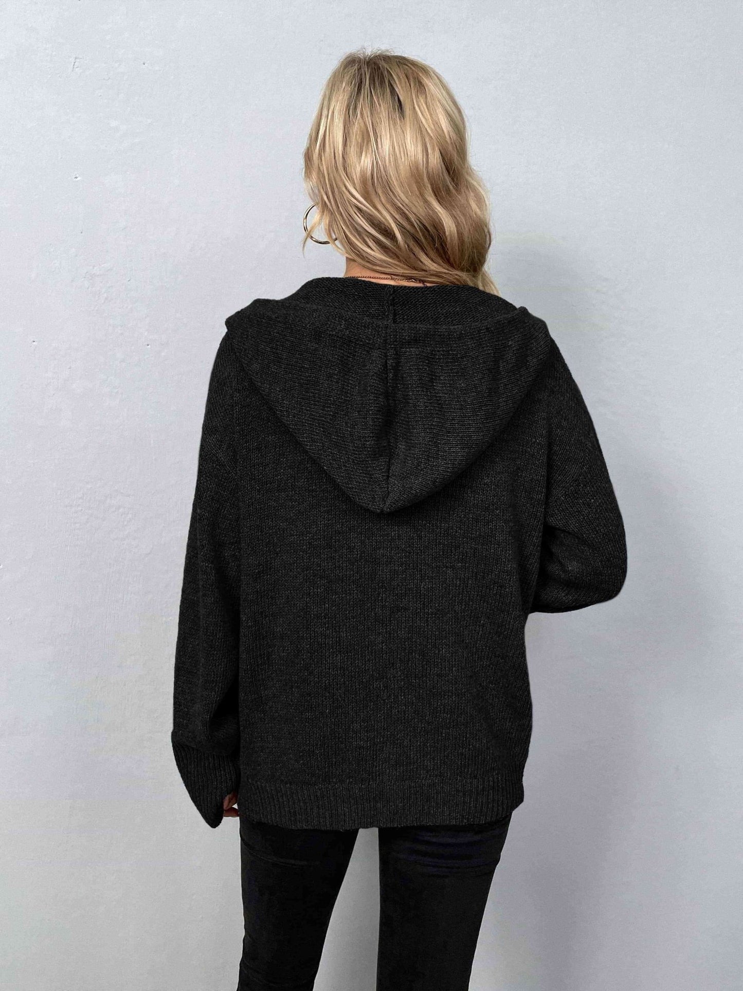 Button-Down Long Sleeve Hooded Sweater - Premium from Trendsi - Just $37! Shop now at ZLA