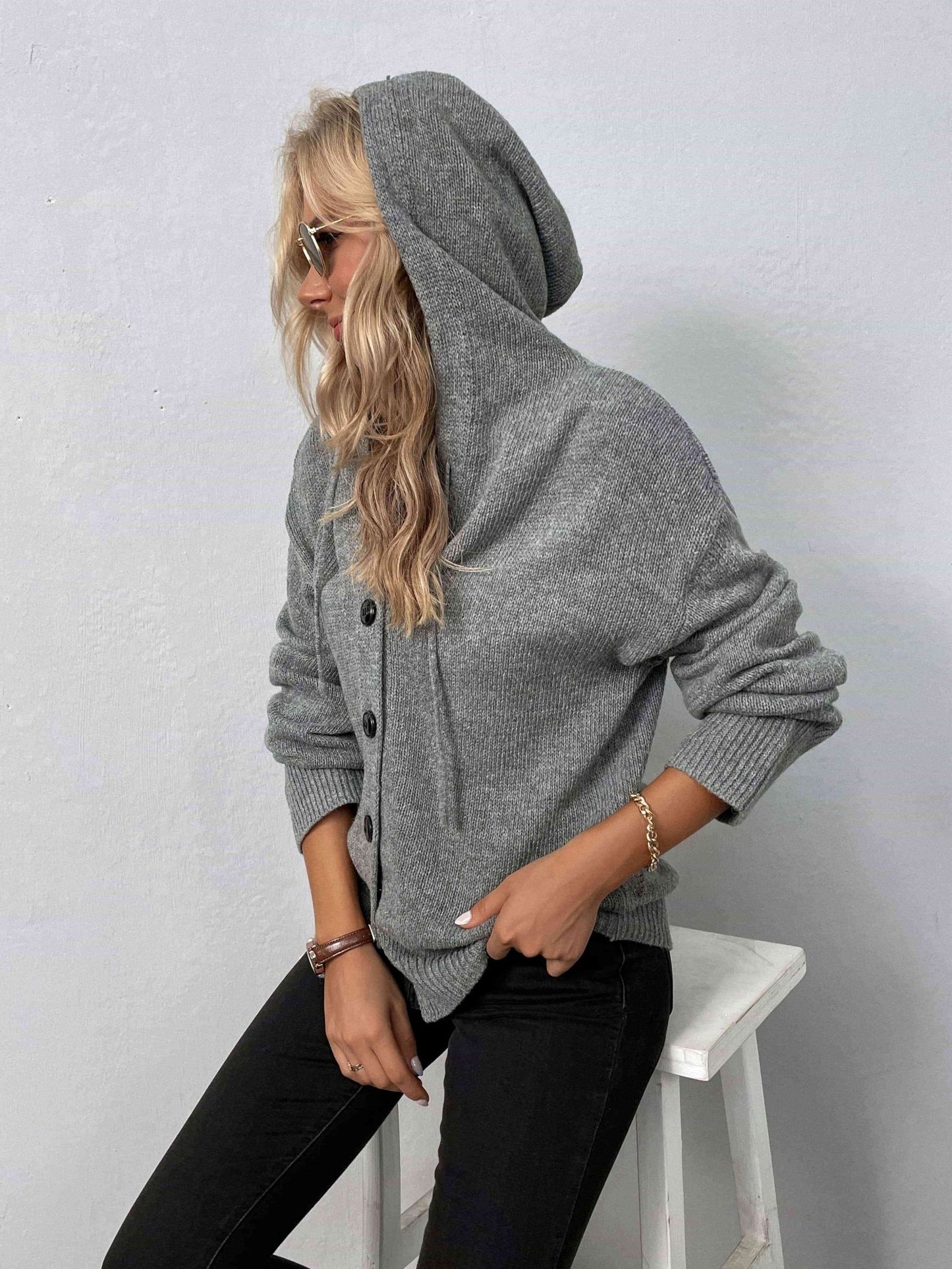 Button-Down Long Sleeve Hooded Sweater - Premium from Trendsi - Just $37! Shop now at ZLA