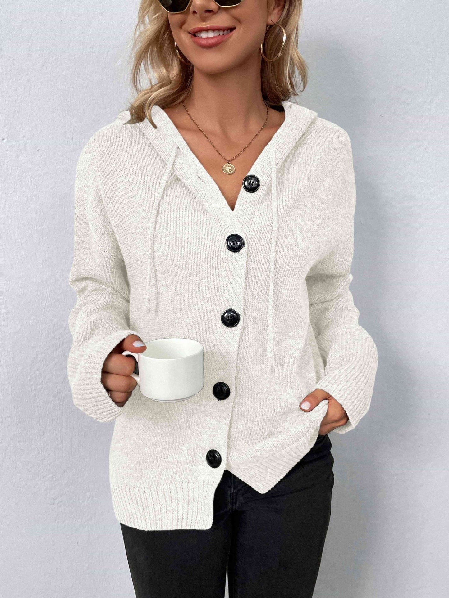 Button-Down Long Sleeve Hooded Sweater - Premium from Trendsi - Just $37! Shop now at ZLA
