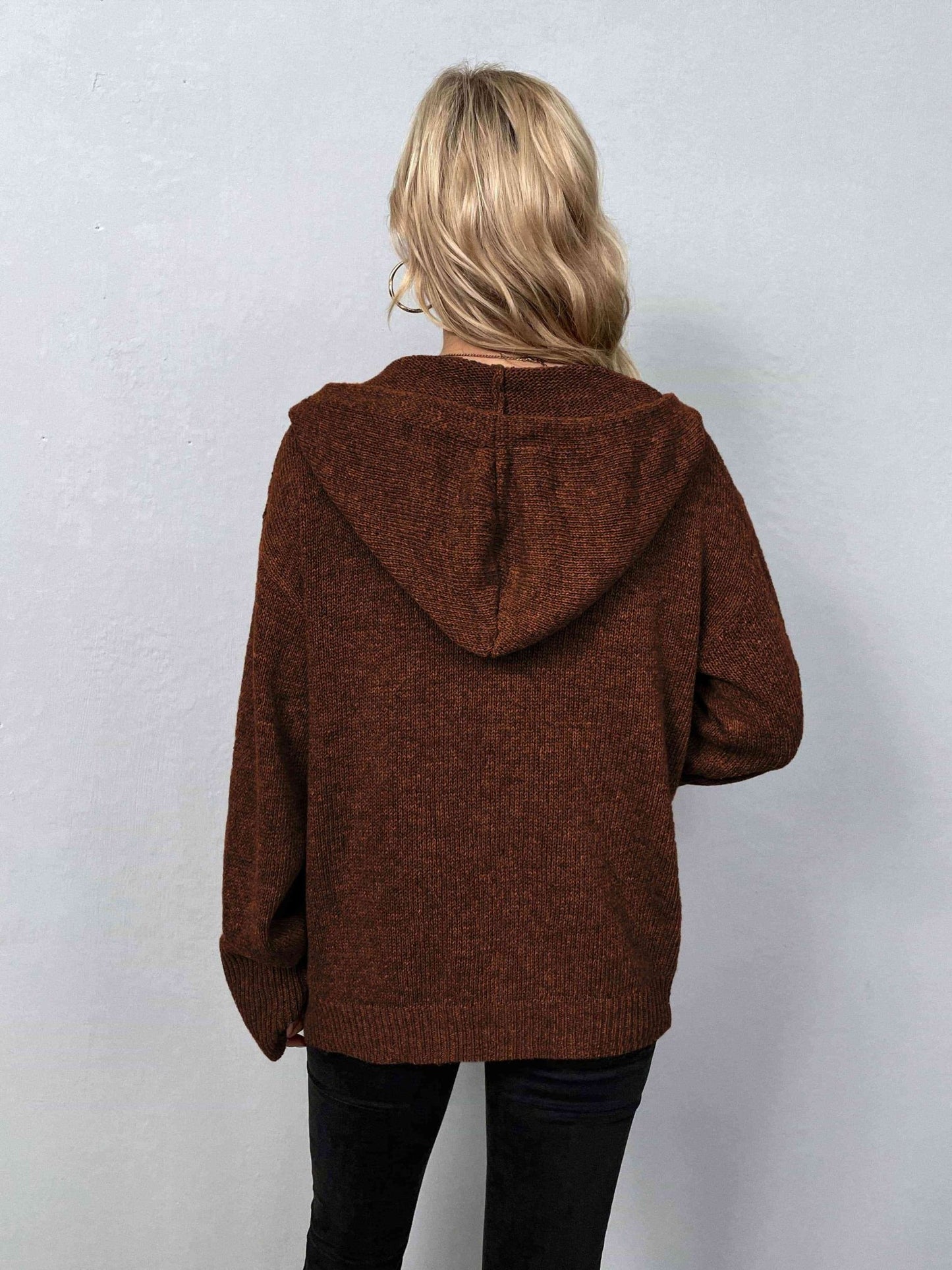 Button-Down Long Sleeve Hooded Sweater - Premium from Trendsi - Just $37! Shop now at ZLA