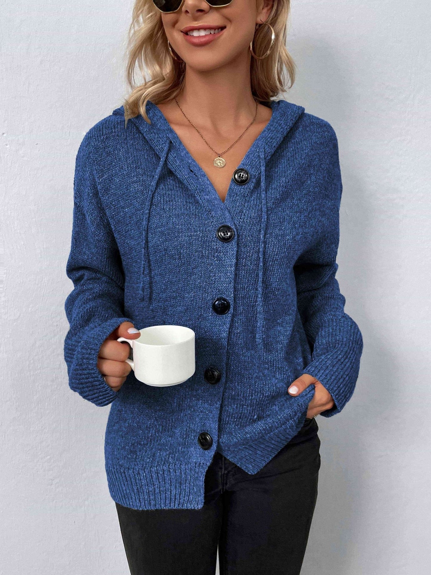 Button-Down Long Sleeve Hooded Sweater - Premium from Trendsi - Just $37! Shop now at ZLA