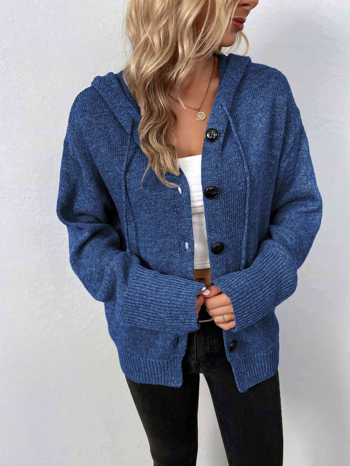 Button-Down Long Sleeve Hooded Sweater - Premium from Trendsi - Just $37! Shop now at ZLA