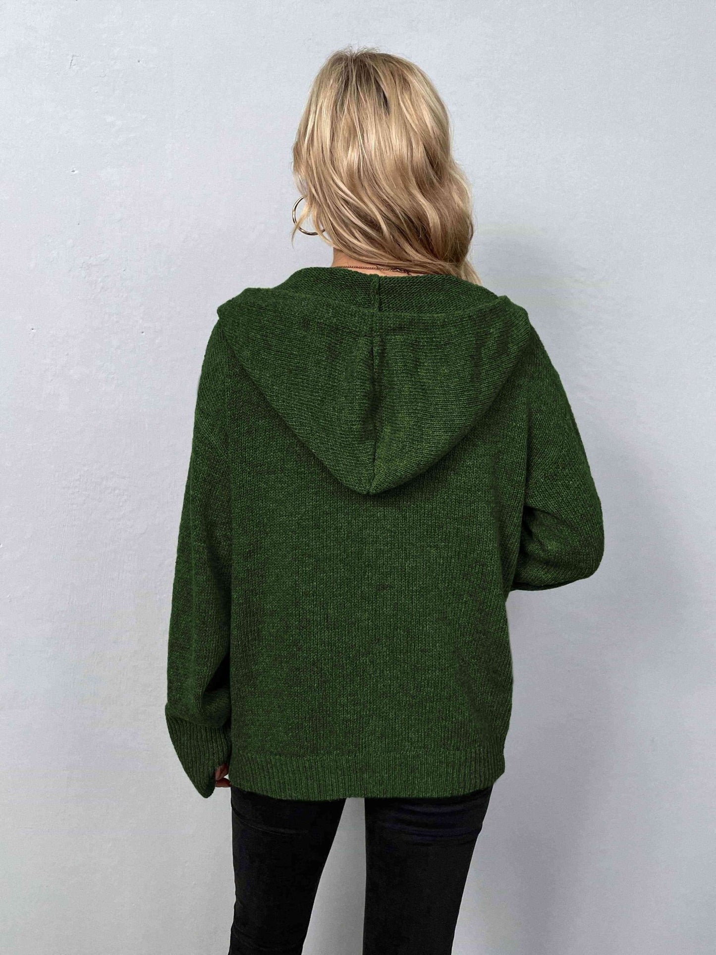 Button-Down Long Sleeve Hooded Sweater - Premium from Trendsi - Just $37! Shop now at ZLA