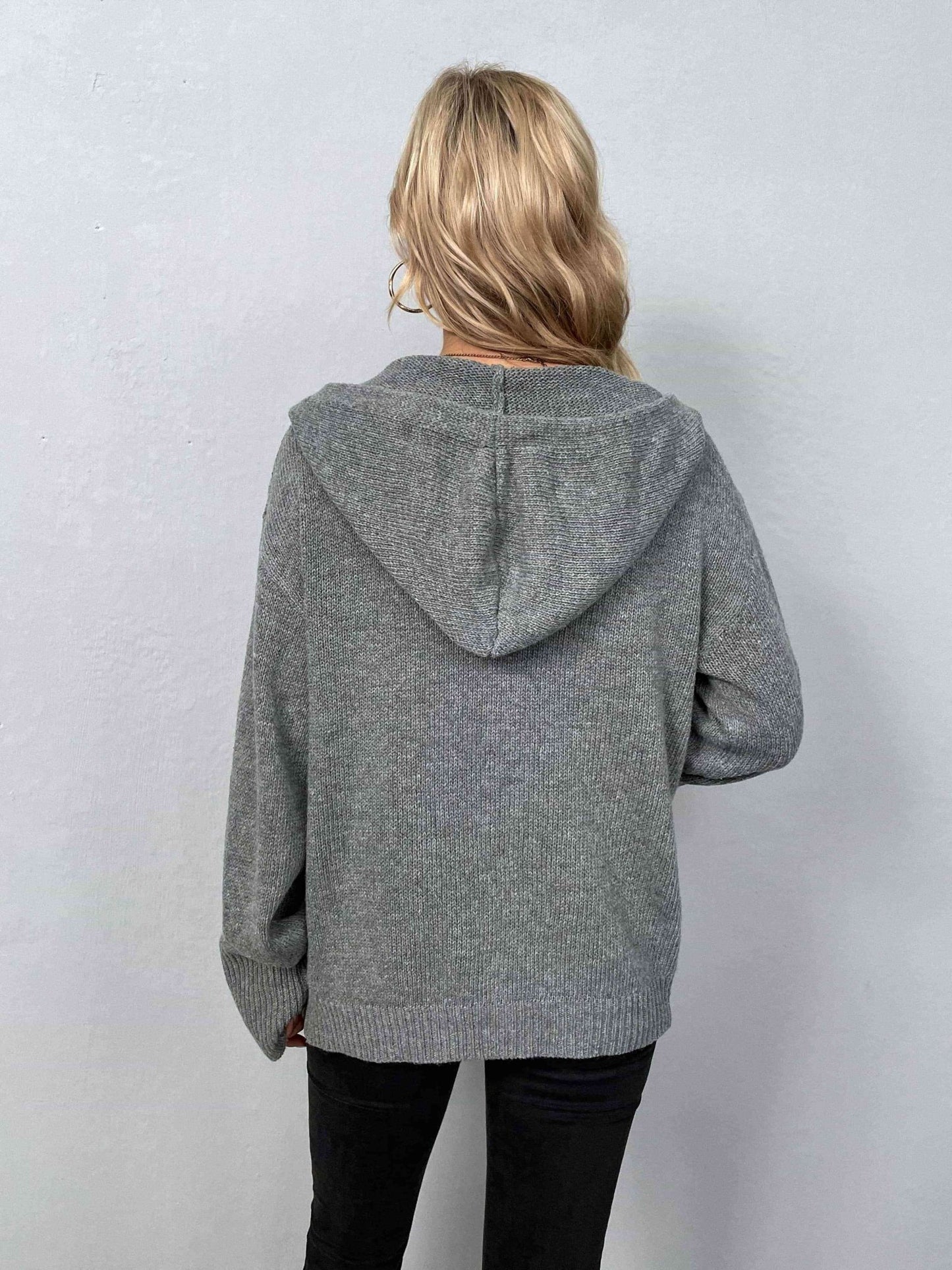 Button-Down Long Sleeve Hooded Sweater - Premium from Trendsi - Just $37! Shop now at ZLA