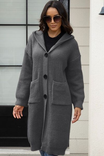 Button Up Long Sleeve Hooded Cardigan with Pockets - Premium from Trendsi - Just $54! Shop now at ZLA