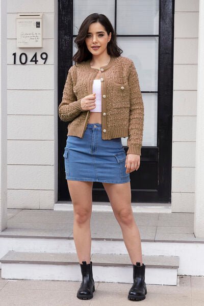 Button Up Round Neck Cardigan - Premium from Trendsi - Just $35! Shop now at ZLA