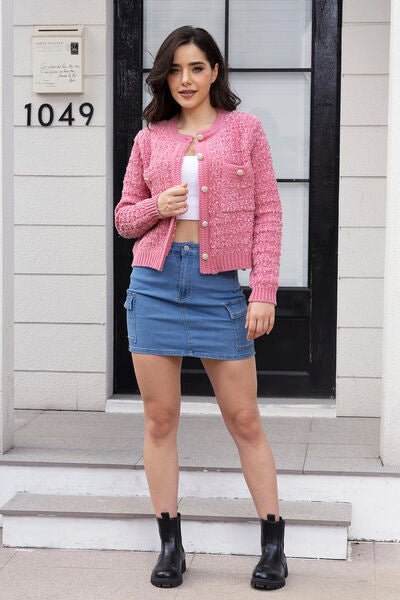 Button Up Round Neck Cardigan - Premium from Trendsi - Just $35! Shop now at ZLA