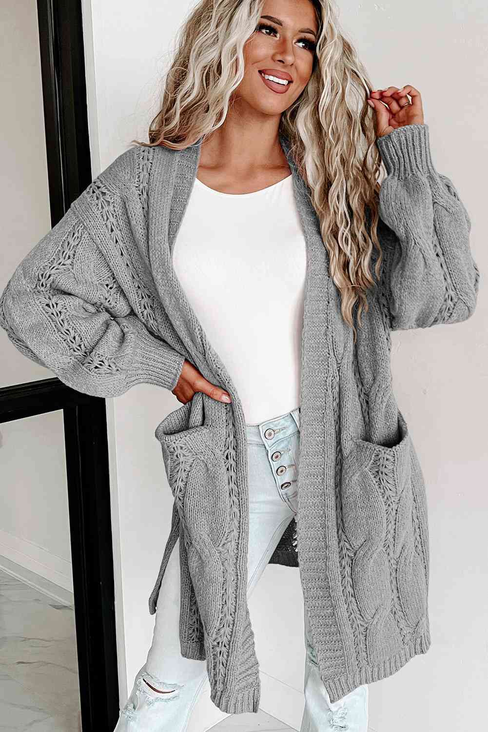Cable-Knit Dropped Shoulder Cardigan - Premium from Trendsi - Just $44! Shop now at ZLA