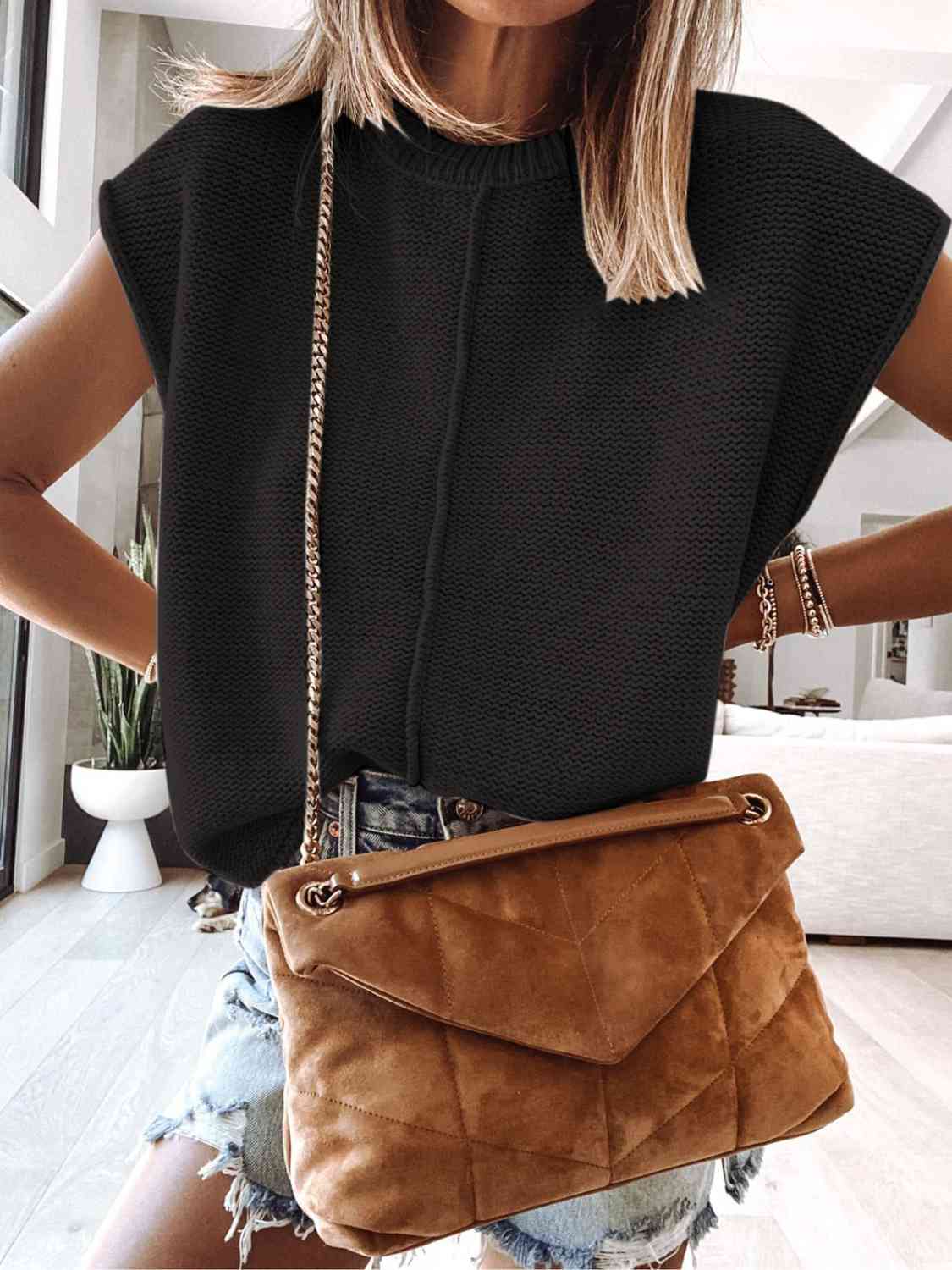 Cap Sleeve Sweater Vest - Premium from Trendsi - Just $25! Shop now at ZLA