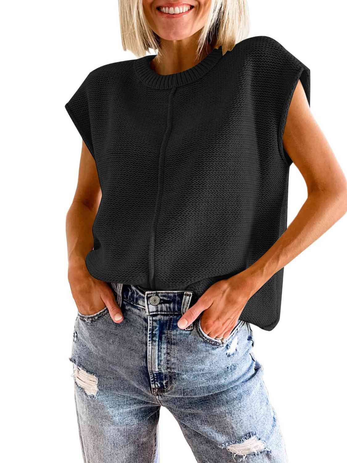 Cap Sleeve Sweater Vest - Premium from Trendsi - Just $25! Shop now at ZLA
