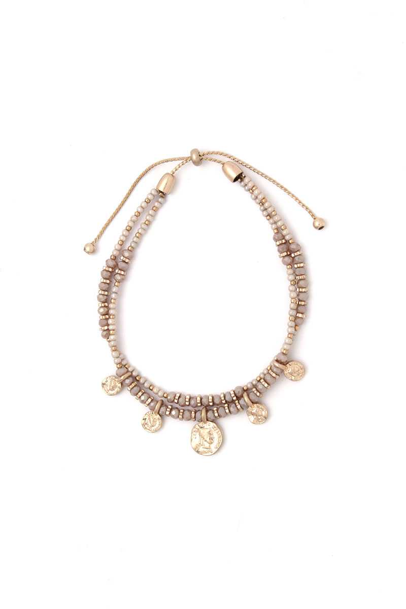 Coin Charm Beaded Adjustable Bracelet - ZLA