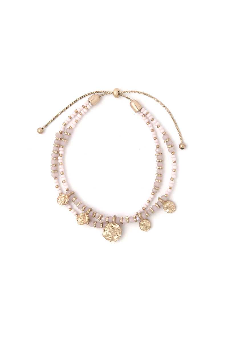 Coin Charm Beaded Adjustable Bracelet - ZLA
