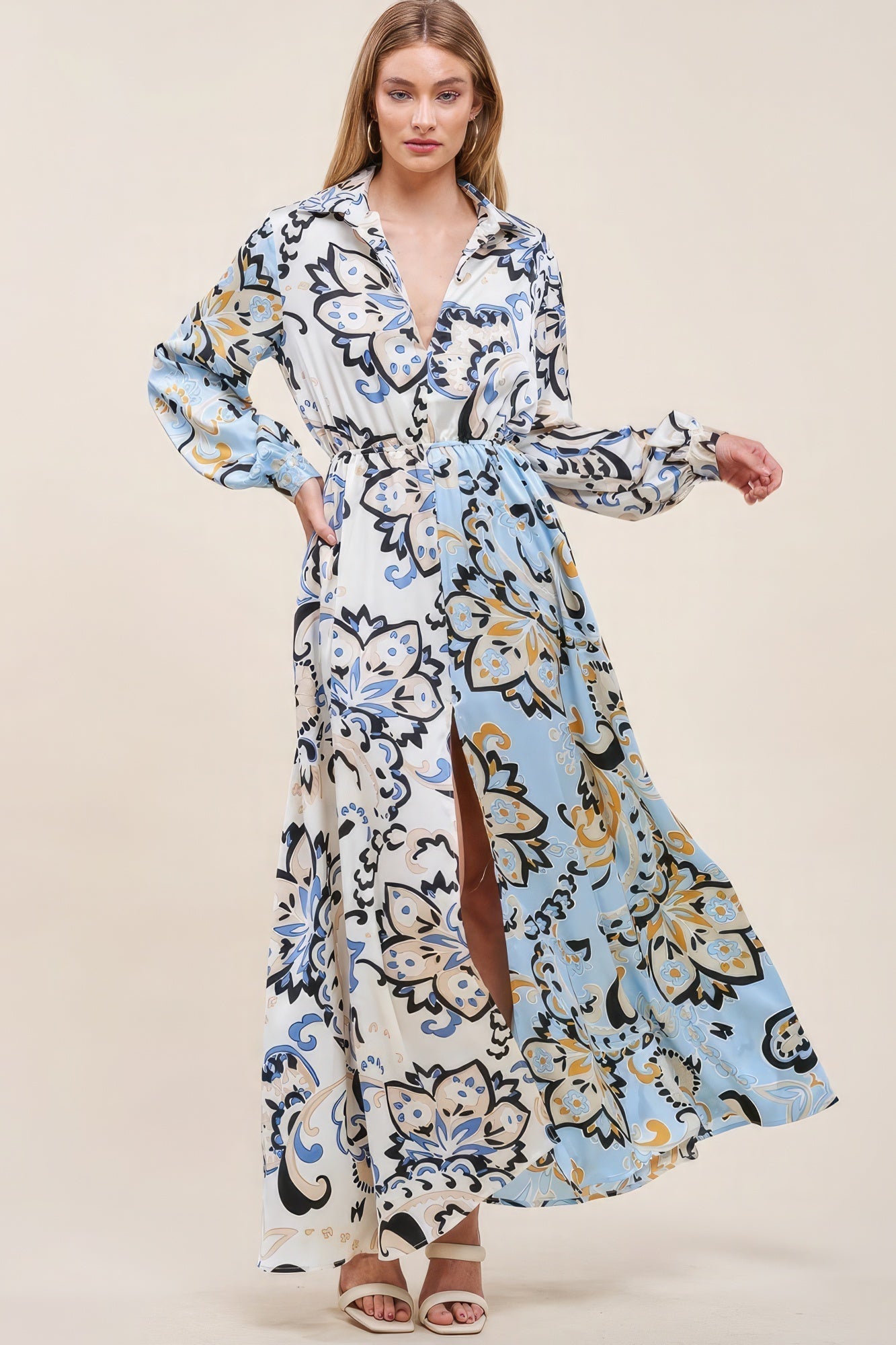 Color Block Printed V Neck Dress - Premium from ZLA - Just $101.50! Shop now at ZLA