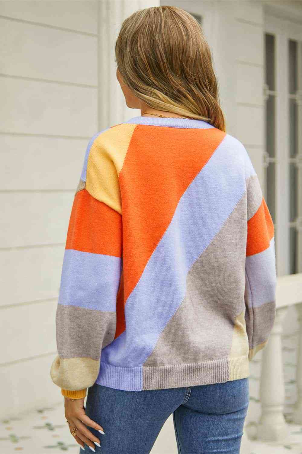 Color Block Round Neck Long Sleeve Sweater - Premium from Trendsi - Just $37! Shop now at ZLA