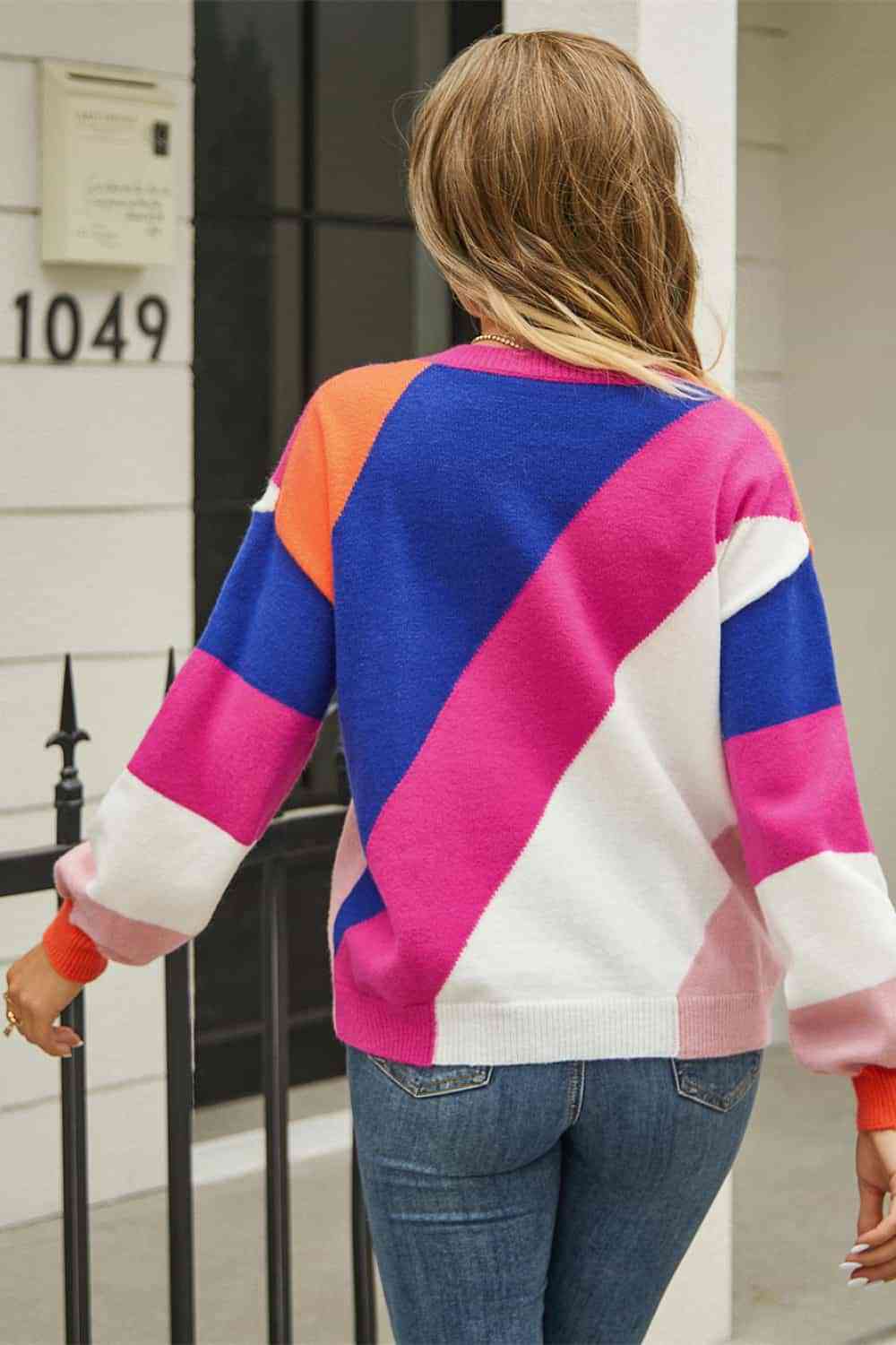 Color Block Round Neck Long Sleeve Sweater - Premium from Trendsi - Just $37! Shop now at ZLA