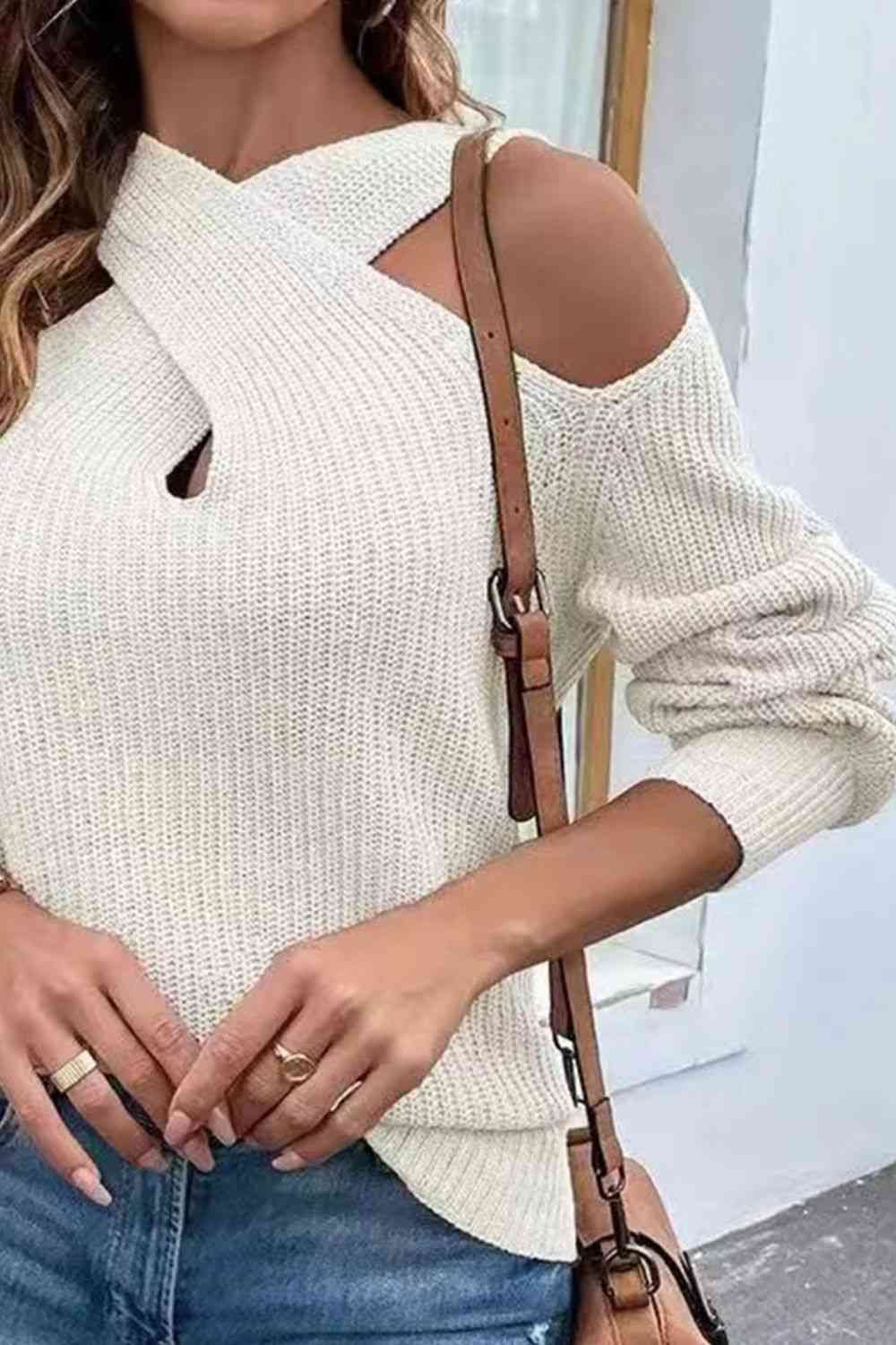 Crisscross Cold-Shoulder Sweater - Premium from Trendsi - Just $25! Shop now at ZLA