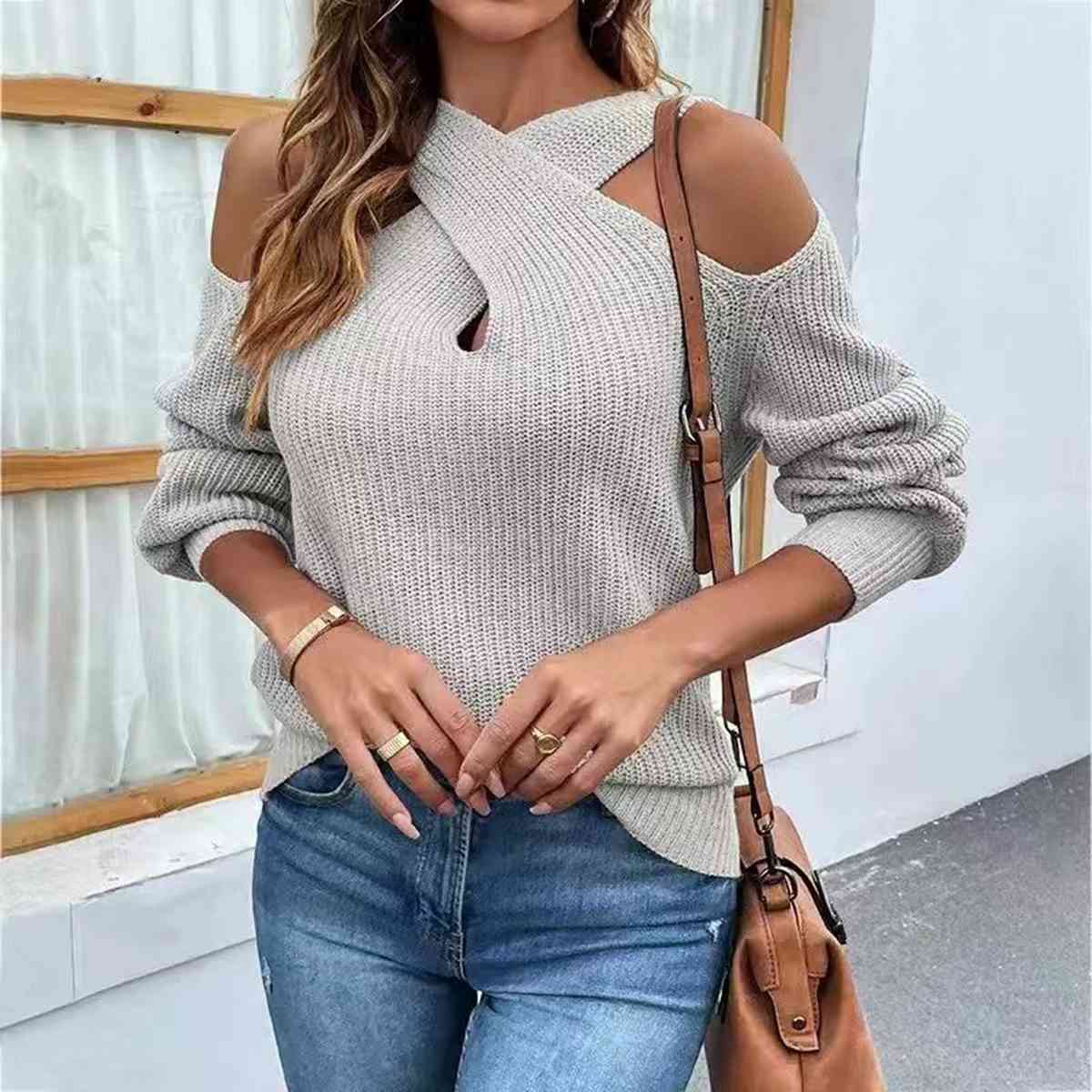 Crisscross Cold-Shoulder Sweater - Premium from Trendsi - Just $25! Shop now at ZLA