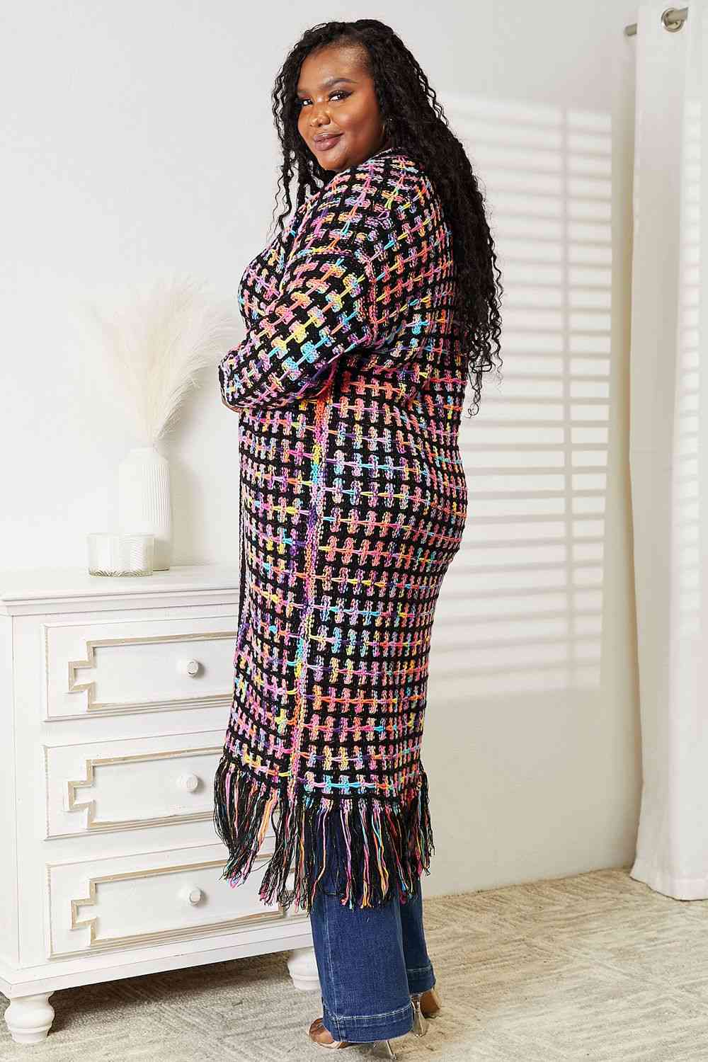Double Take Full Size Multicolored Open Front Fringe Hem Cardigan - Premium from Trendsi - Just $52! Shop now at ZLA
