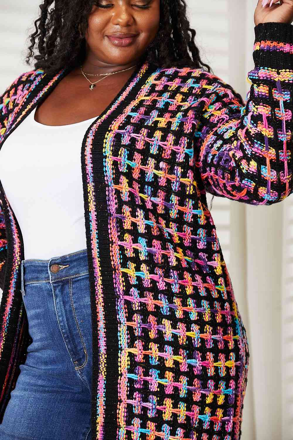 Double Take Full Size Multicolored Open Front Fringe Hem Cardigan - Premium from Trendsi - Just $52! Shop now at ZLA