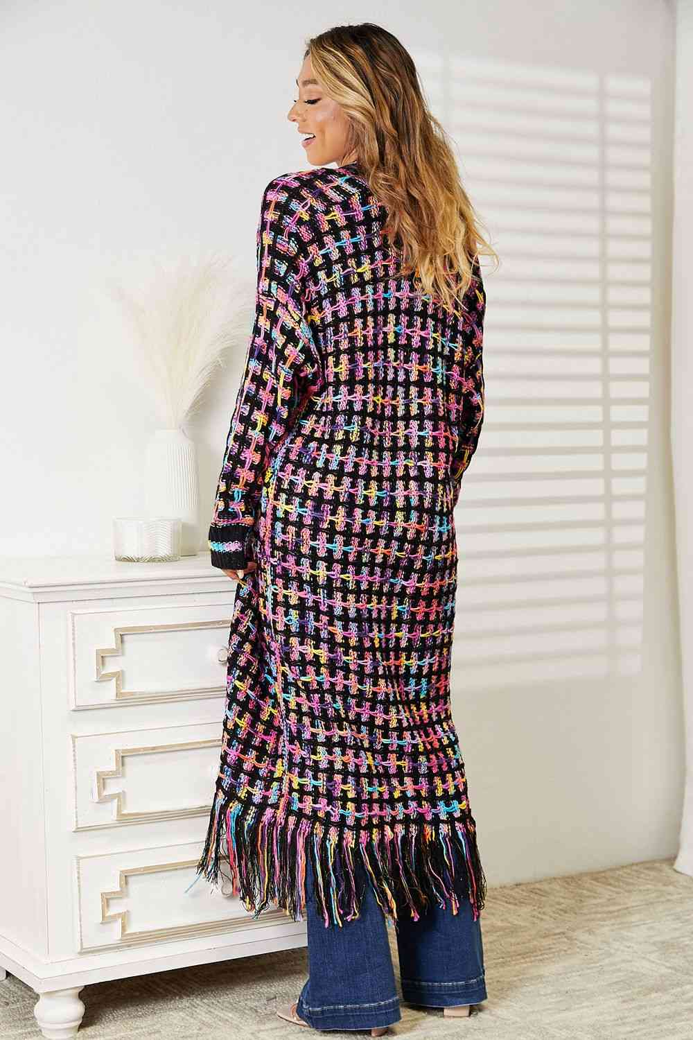 Double Take Full Size Multicolored Open Front Fringe Hem Cardigan - Premium from Trendsi - Just $52! Shop now at ZLA