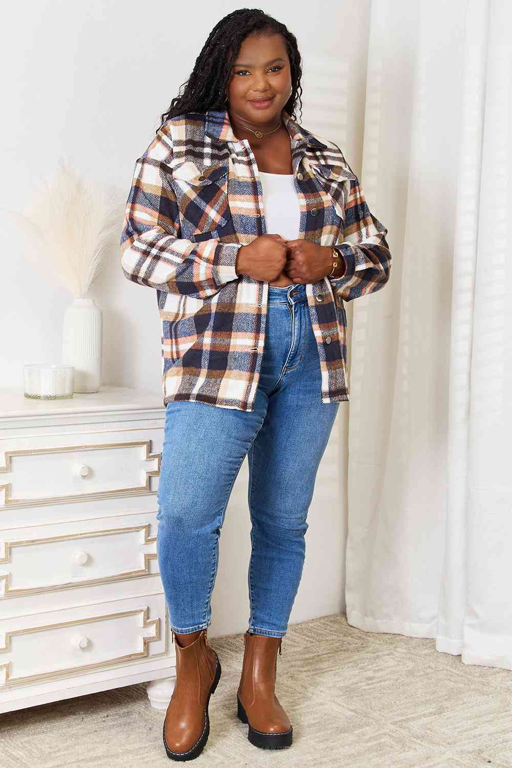 Double Take Plaid Button Front Shirt Jacket with Breast Pockets - Premium from Trendsi - Just $48! Shop now at ZLA