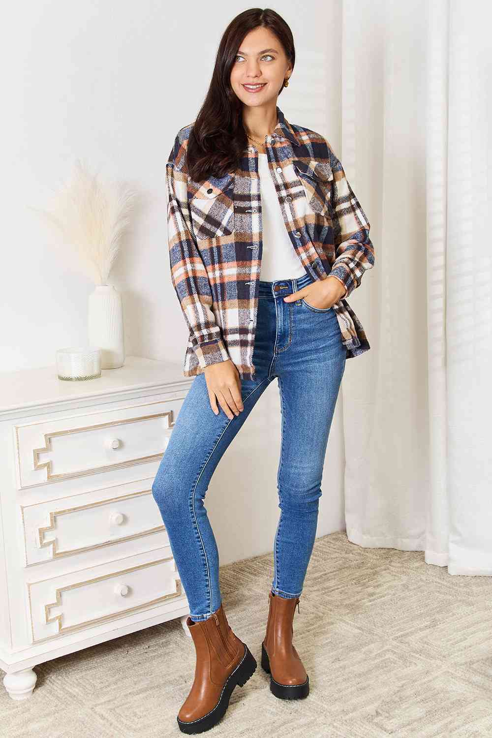 Double Take Plaid Button Front Shirt Jacket with Breast Pockets - Premium from Trendsi - Just $48! Shop now at ZLA
