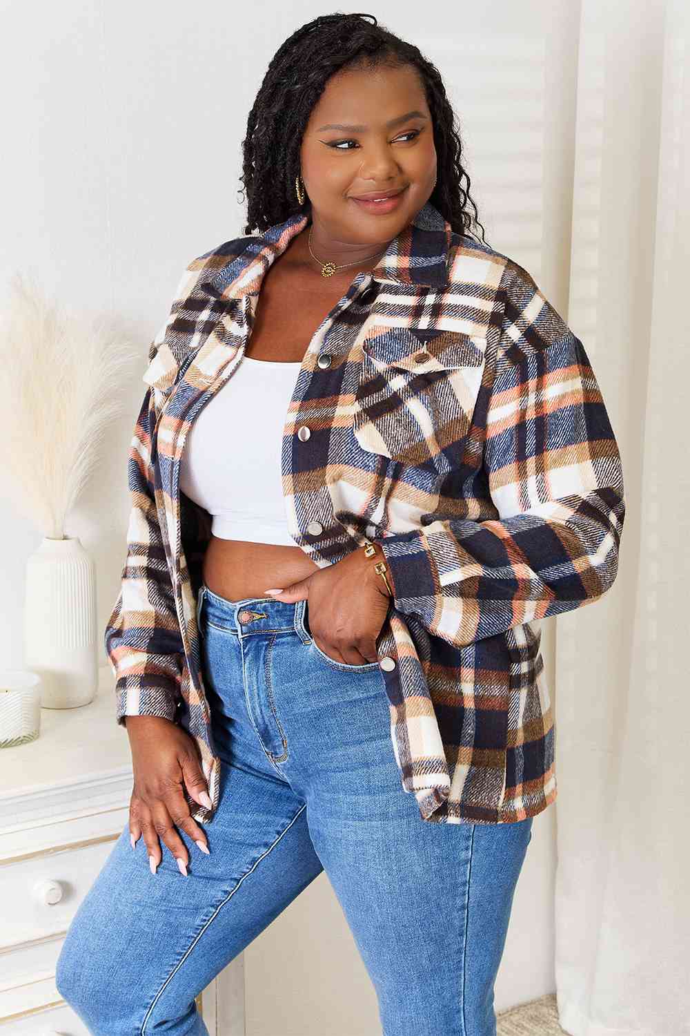 Double Take Plaid Button Front Shirt Jacket with Breast Pockets - Premium from Trendsi - Just $48! Shop now at ZLA