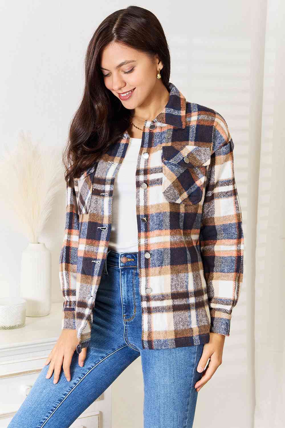 Double Take Plaid Button Front Shirt Jacket with Breast Pockets - Premium from Trendsi - Just $48! Shop now at ZLA