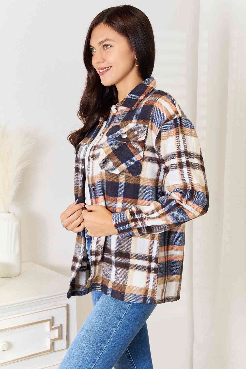 Double Take Plaid Button Front Shirt Jacket with Breast Pockets - Premium from Trendsi - Just $48! Shop now at ZLA