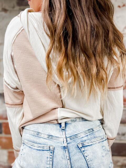 Exposed Seam Color Block Hoodie with Drawstring - Premium from Trendsi - Just $36! Shop now at ZLA