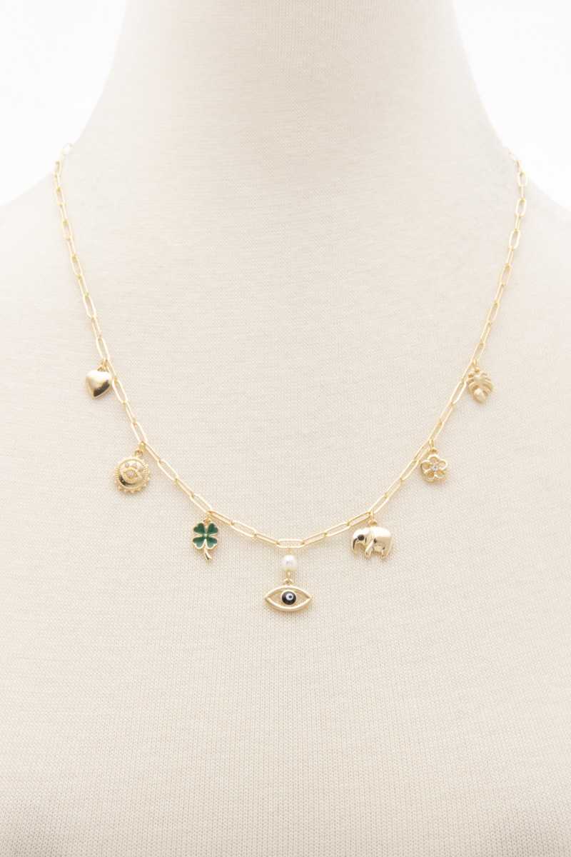 Eye Elephant Charm Oval Link Station Necklace - ZLA