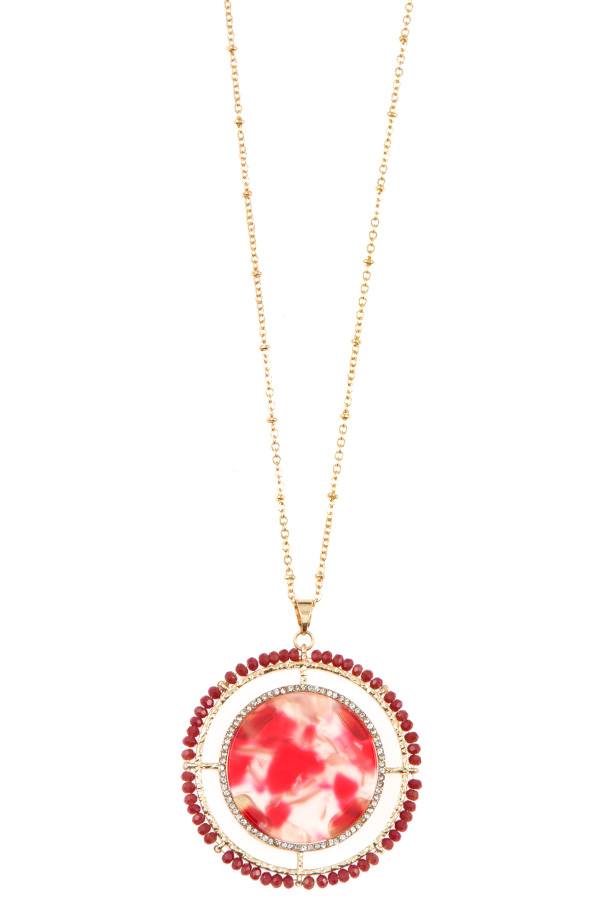 Faceted bead acetate circle pendant necklace set - ZLA