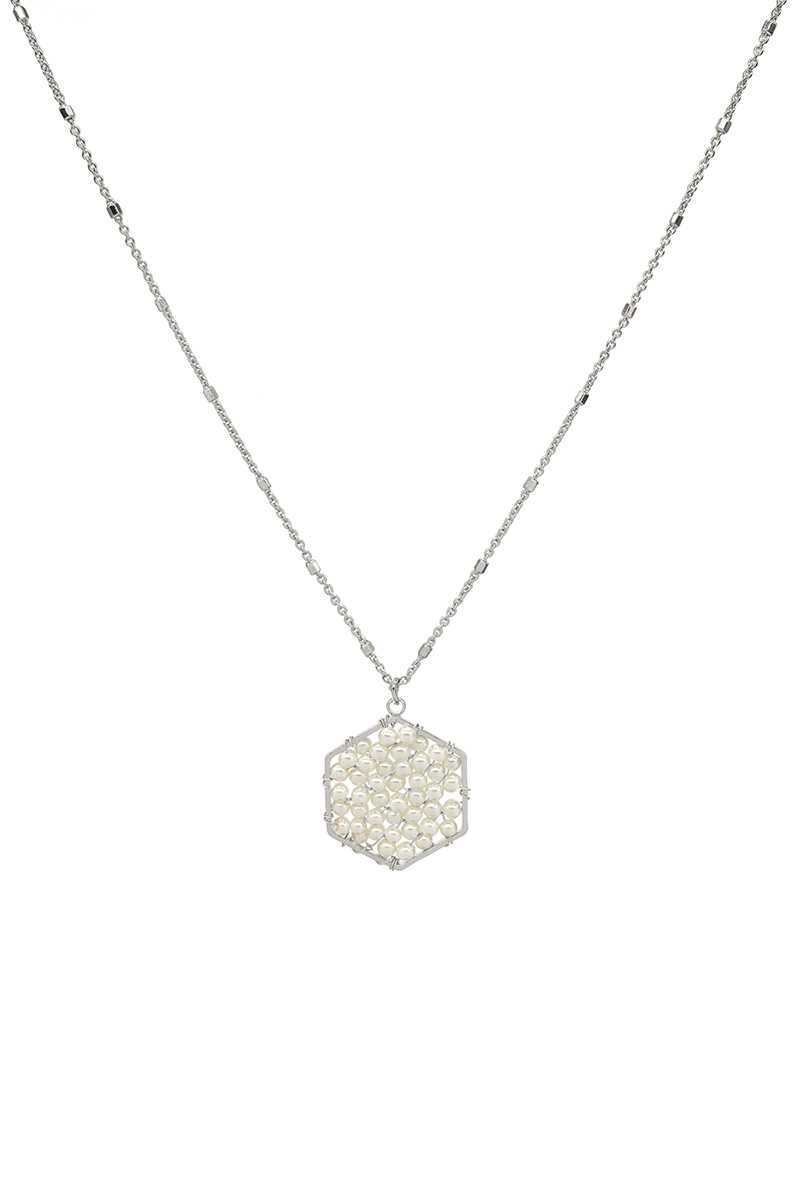 Fashion Pearl Wraps Hexagon Pendant Necklace - ZLA