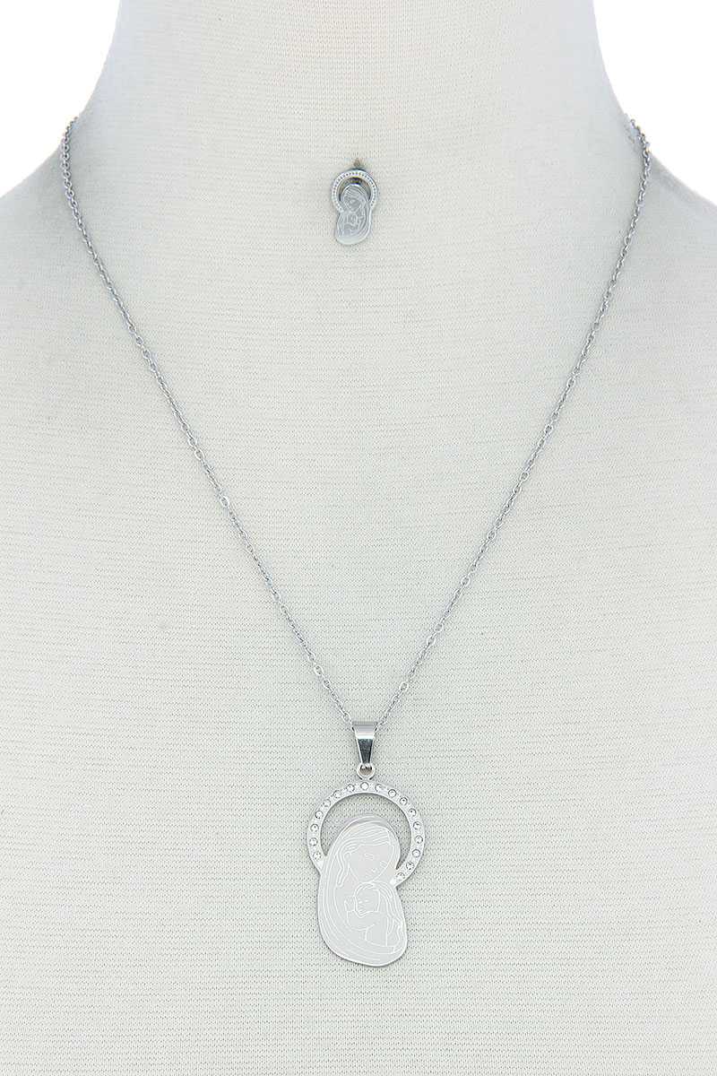 Fashion Stylish Mary Pendant Necklace And Earring Set - ZLA