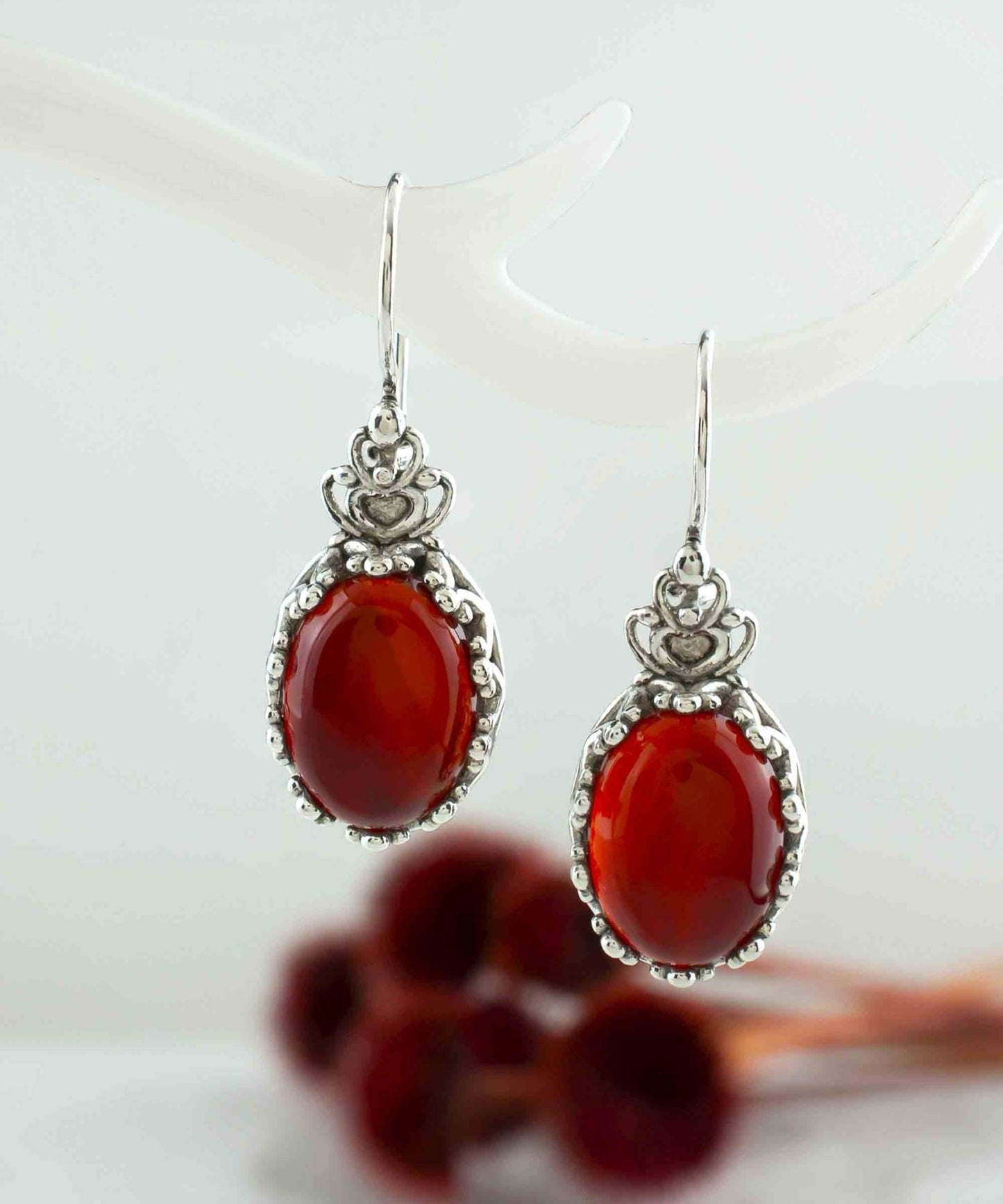 Filigree Art Carnelian Gemstone Crown Figured Women Silver Oval Drop - Premium Jewelry & Watches from Scarlet Corydalis - Just $33.52! Shop now at ZLA