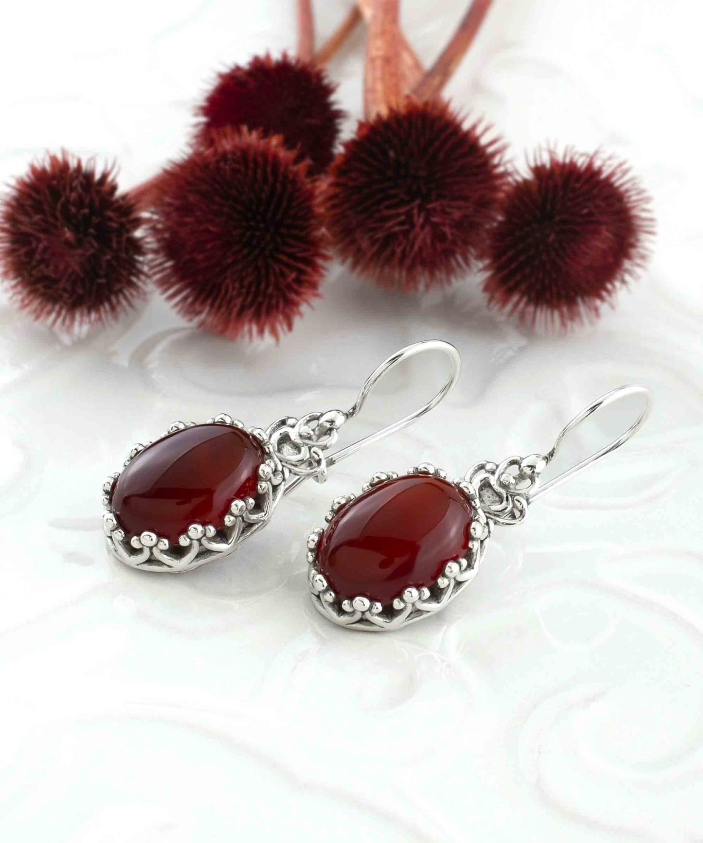 Filigree Art Carnelian Gemstone Crown Figured Women Silver Oval Drop - Premium Jewelry & Watches from Scarlet Corydalis - Just $33.52! Shop now at ZLA