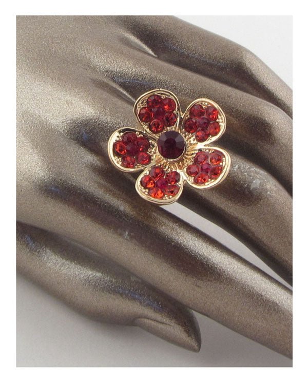 Flower rhinestone adjustable ring - ZLA