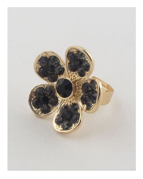 Flower rhinestone adjustable ring - ZLA
