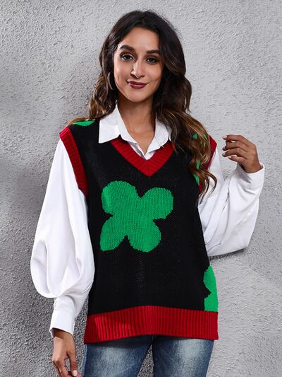 Four Leaf Clover V-Neck Sweater Vest - Premium from Trendsi - Just $23! Shop now at ZLA