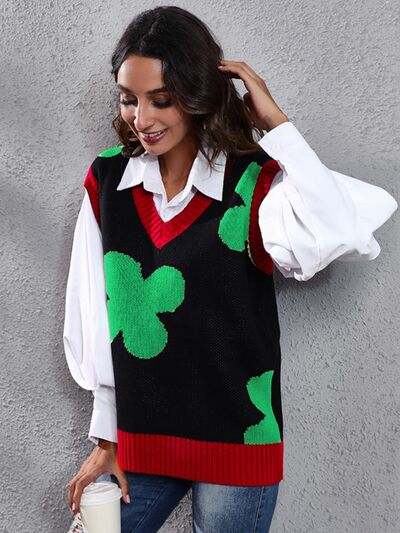 Four Leaf Clover V-Neck Sweater Vest - Premium from Trendsi - Just $23! Shop now at ZLA