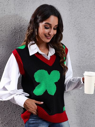 Four Leaf Clover V-Neck Sweater Vest - Premium from Trendsi - Just $23! Shop now at ZLA