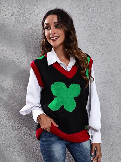 Four Leaf Clover V-Neck Sweater Vest - Premium from Trendsi - Just $23! Shop now at ZLA